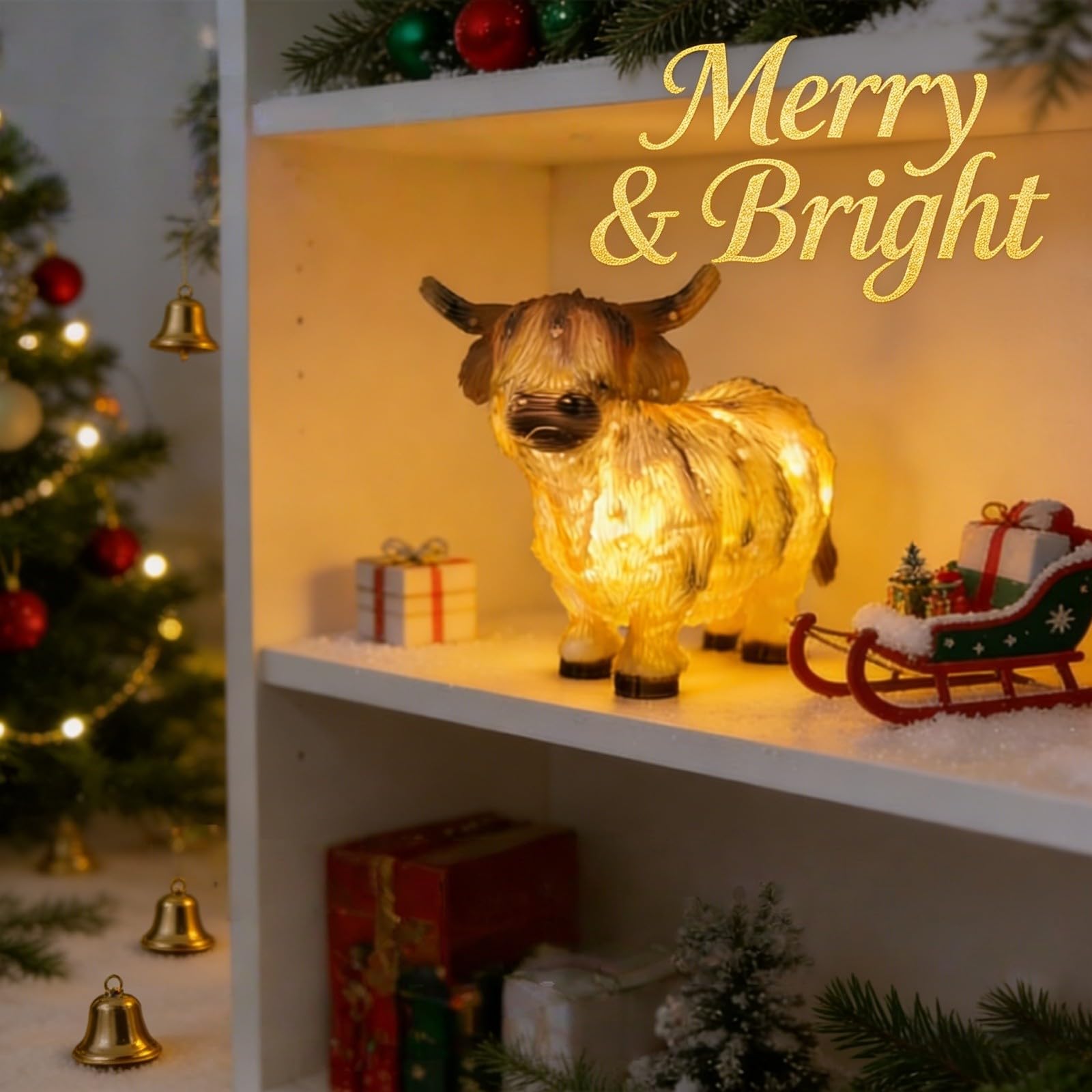 Decorazione da giardino a forma di mucca con luci a LED per feste, feste in giardino, occasioni festive all'aperto (beige, 30)