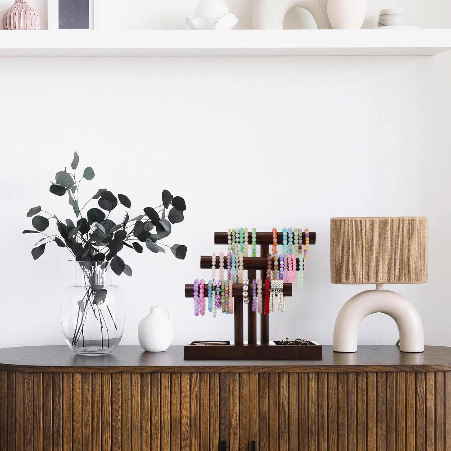 Kigeli Wooden Bracelet Holder Stand, Bracelet Display with 3 Tier, T-bar Bangle Storage Organizer Showing Bracelets Necklaces and Watches Rings for Home Vendors Craft Shows and Store - Image 7
