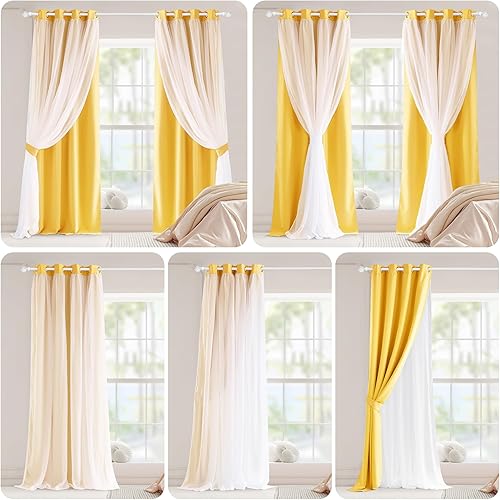 Miniatura 7 de PONY DANCE Cortinas opacas Cortinas de 84 pulgadas de largo con paneles superpuestos transparentes para habitación de bebé, sala de estar, comedor,