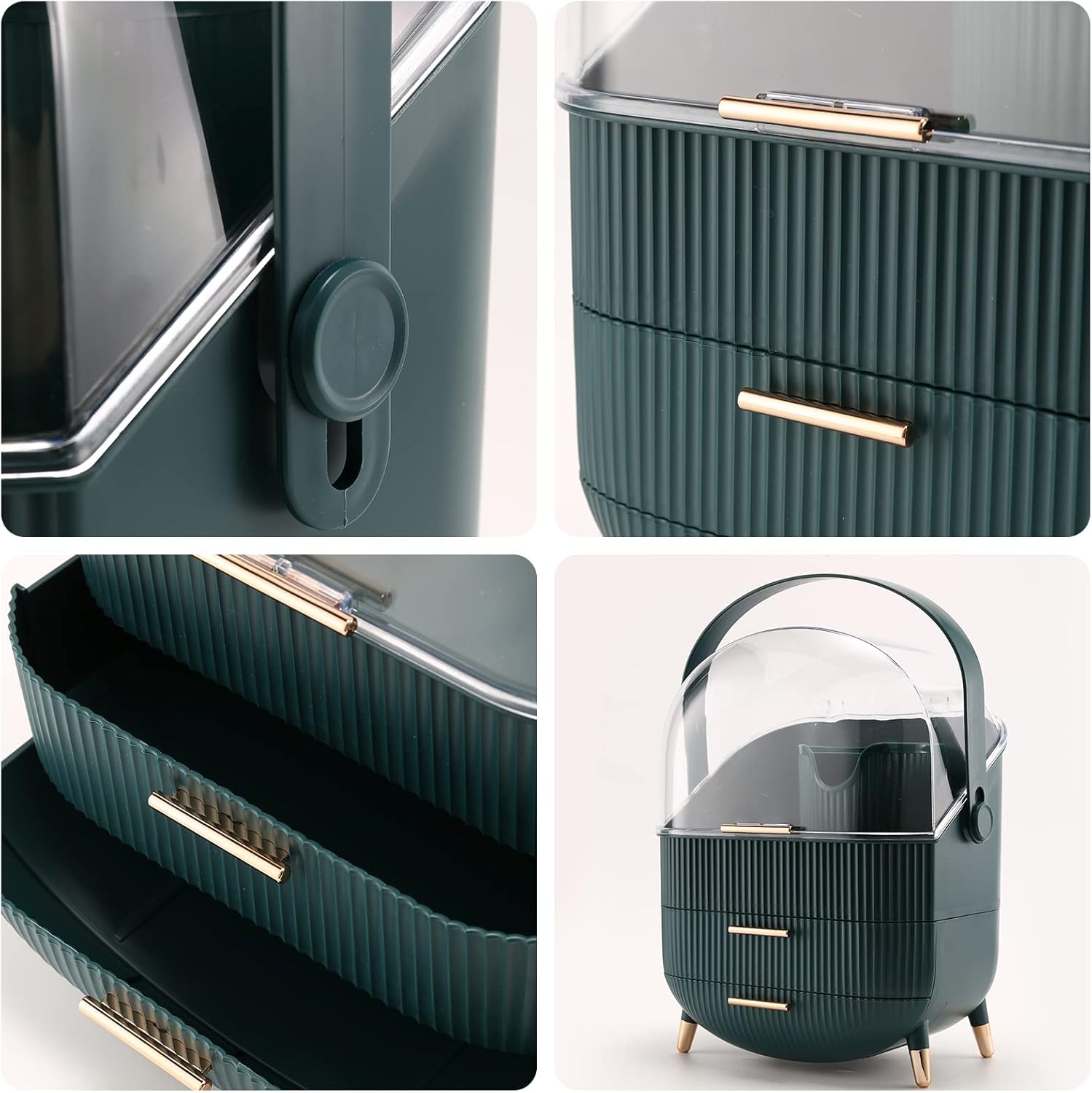 Makeup Organizer,Cosmetics Display Case With 2-Layer Storage Box,Waterproof And Dustproof,Skincare Storage Box (Green B)