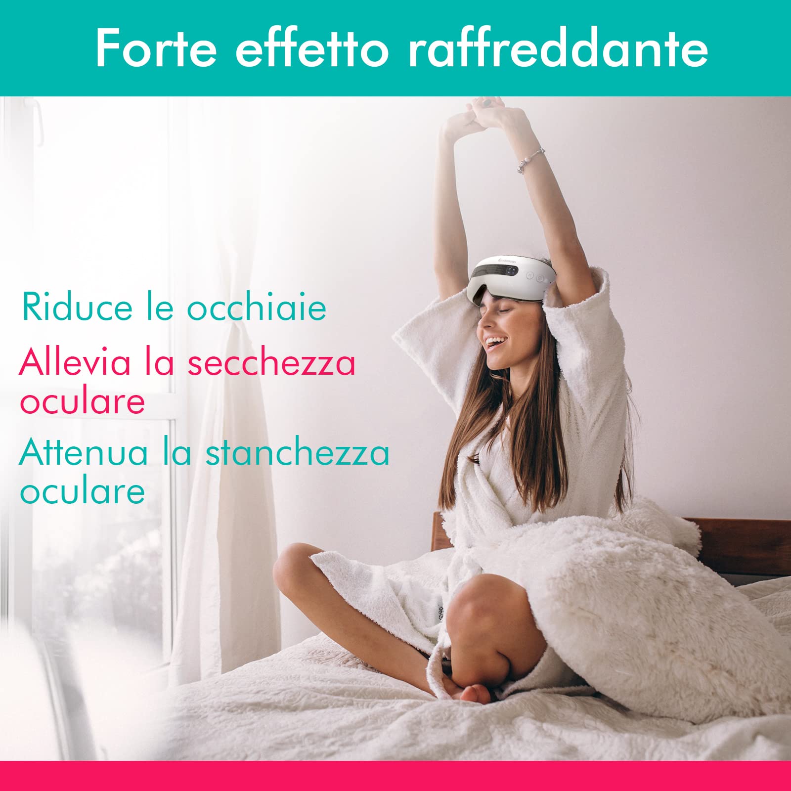A80 Massaggiatore per Occhi, Bluetooth, Pressoterapia Caldo e Freddo | Batteria Ricaricabile, Funzioni per Ridurre Invecchiamento, Occhiaie, Gonfiore e Secchezza, Suoni della Natura e Musica