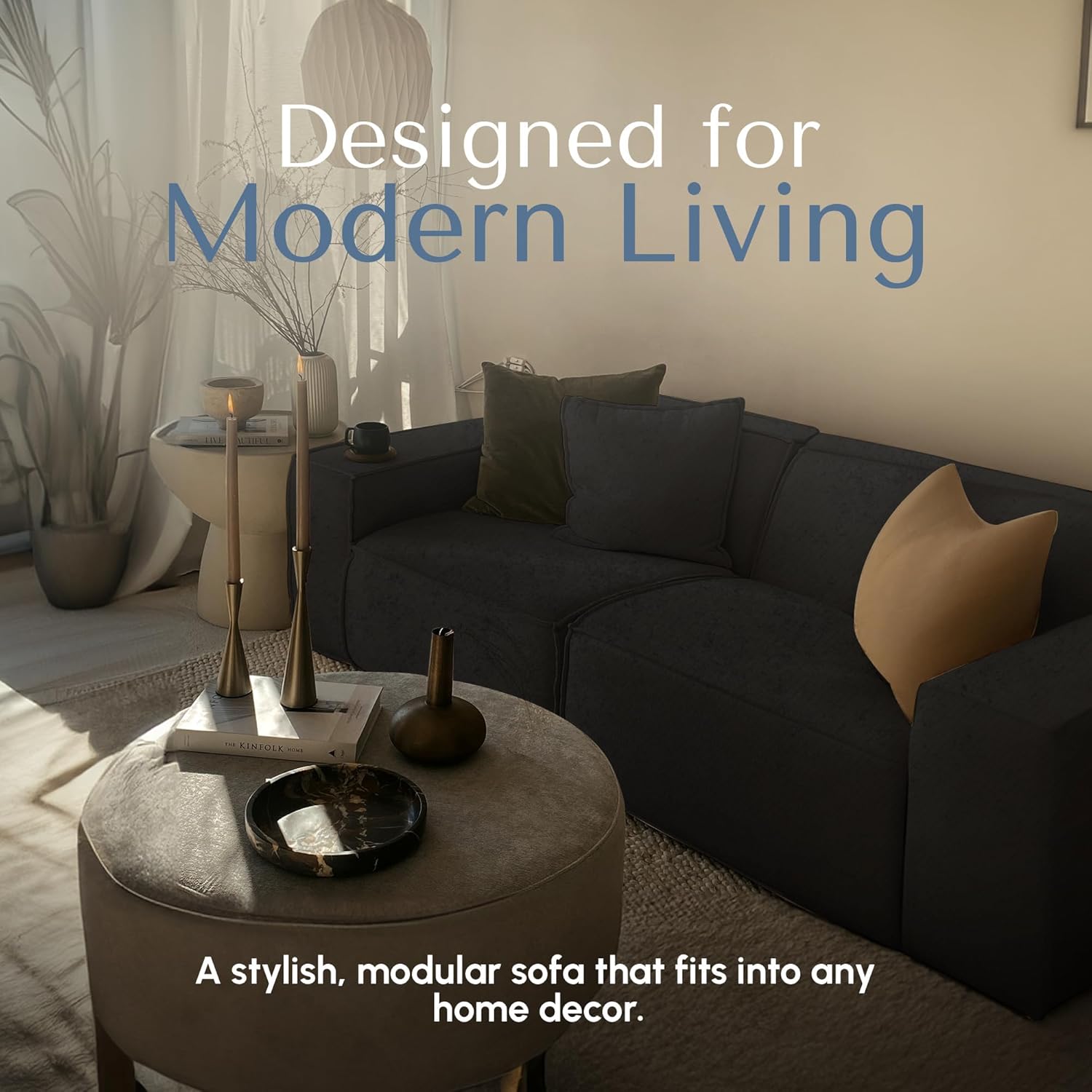 ROVE LAB Love Seat Sofa in a Box, No Assembly, Deep Seat and Comfy, Modular Sofa, Spill-Proof Fabric, Modern Small Couch for Living Room Loveseats, Bedroom, Apartment, Home Office (Carbon Black)