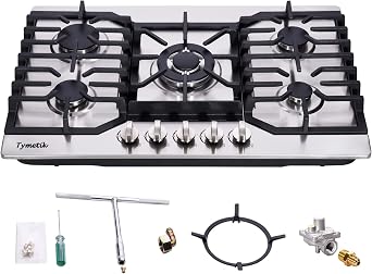 Gas Cooktop 30 Inch, 5 High Efficiency Burners Gas Stovetop Stainless Steel Built-in Gas Stove Top Propane/Natural Gas Convertible Gas Hob