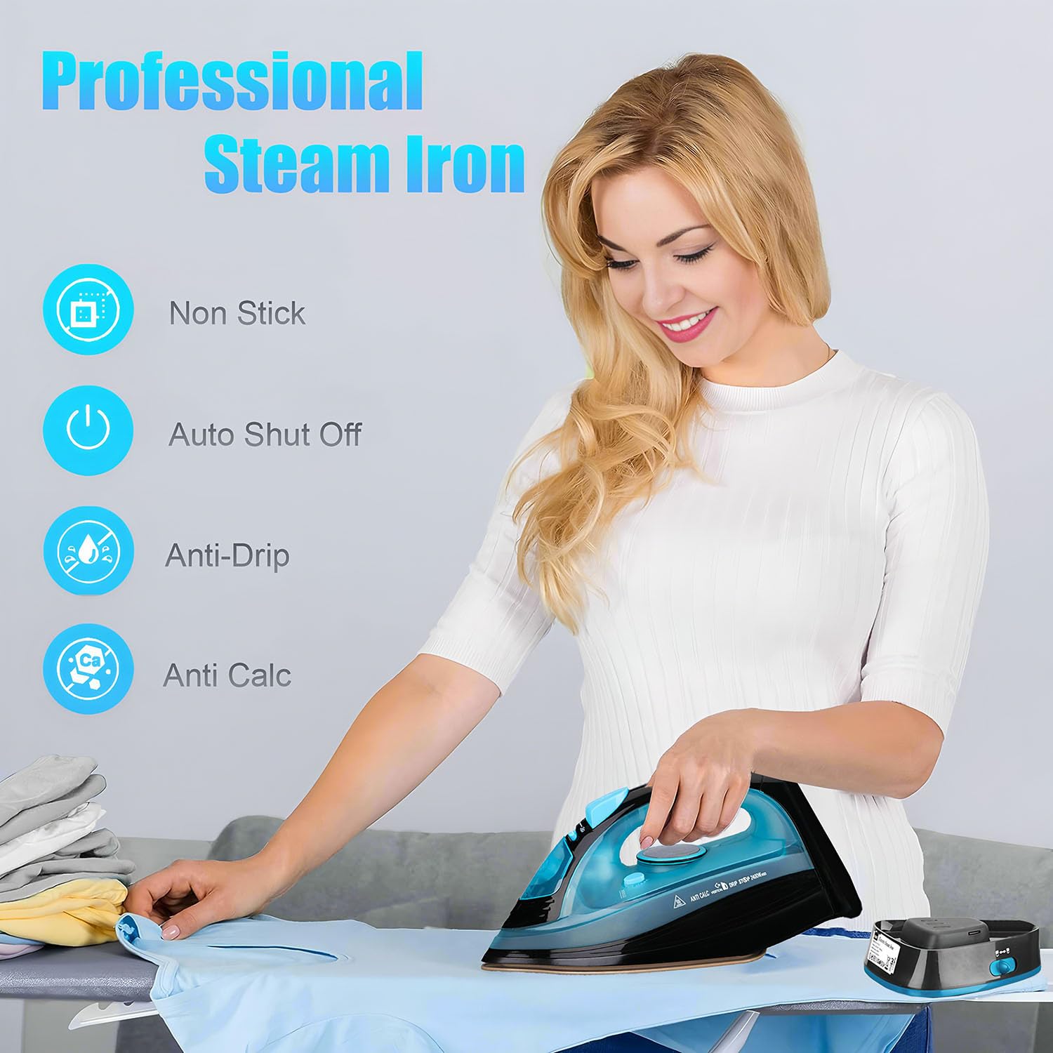 Plancha de vapor, plancha de vapor de 2400 W, plancha inalámbrica Powersteam Ultra, suela de cerámica, función de autolimpieza y pulverización de agua, antigoteo, plancha de vapor, apagado automático