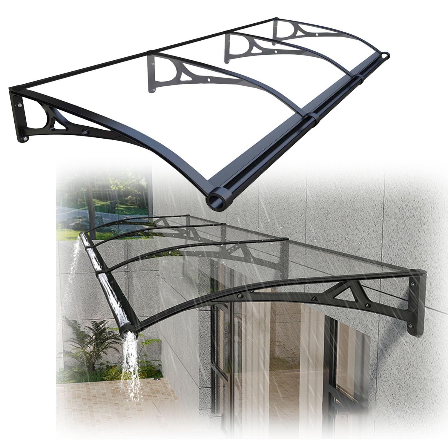 Tenda a baldacchino per porta esterna, protezione UV, copertura per veranda anteriore in policarbonato, per finestre e terrazze, resistente alle intemperie, trasparente, 100 x 190 cm
