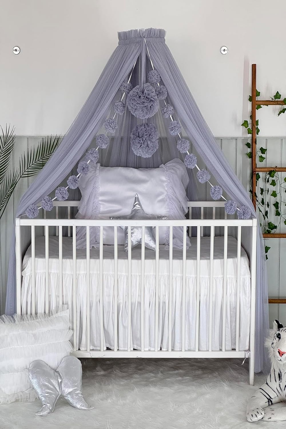 Fancyroom Baby Bed Canopy - Princess Cot, Mosquito Net, Side Canopy, Room Decoration - Premium Tulle (Light Grey)