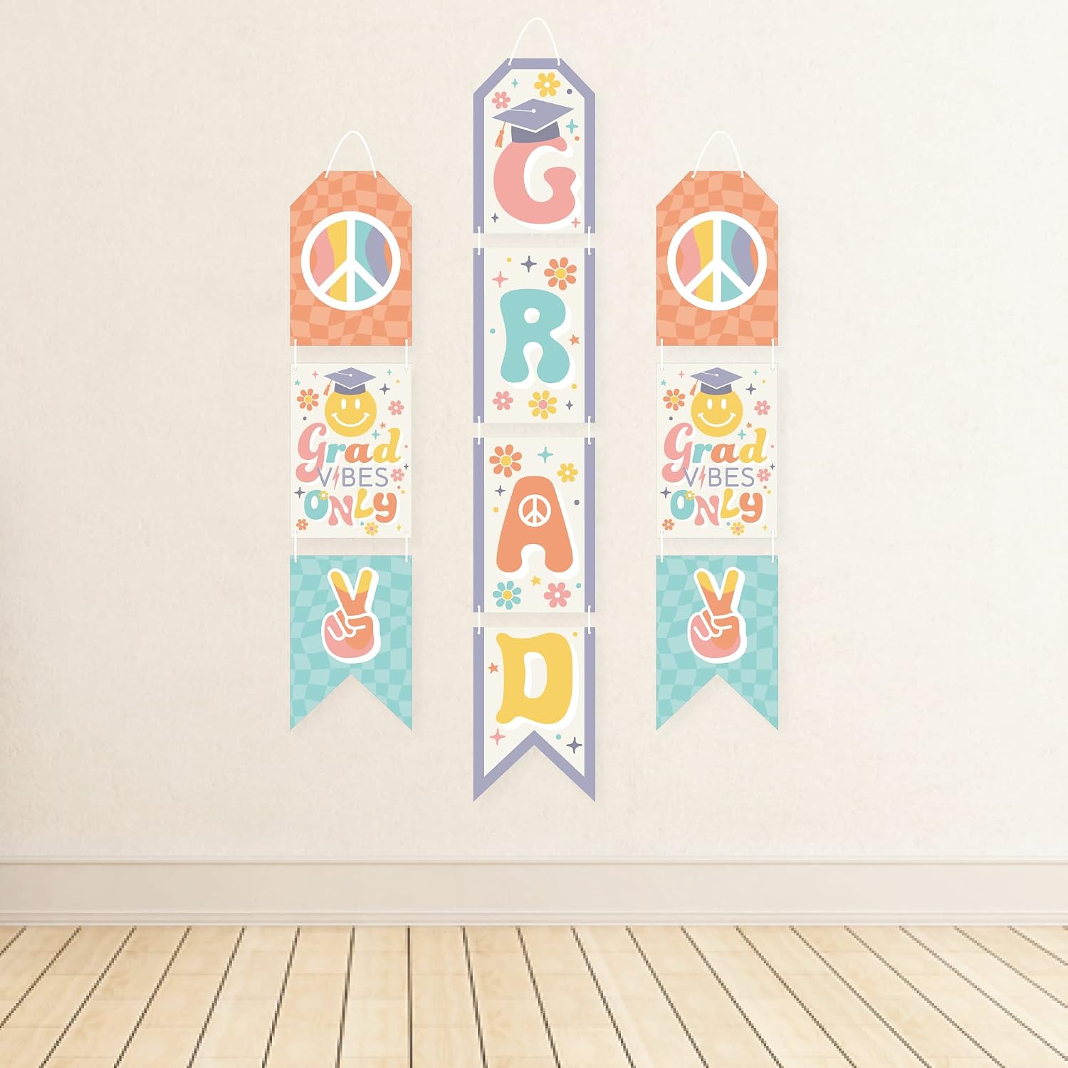 Big Dot of Happiness Groovy Grad - Hanging Vertical Paper Door Banners - Hippie Graduation Party Wall Decoration Kit - Indoor Door Decor