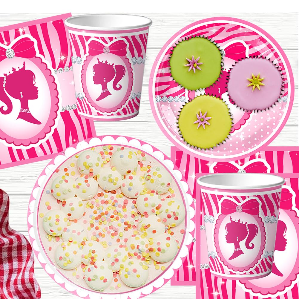 52Pcs Stoviglie per Compleanno Barbiprincipessa, Principessa Party Compleanno, Piatti Tazze Tovaglioli Banner Tovaglie, Kit di Stoviglie per la Festa di Compleanno, 10 Ospiti