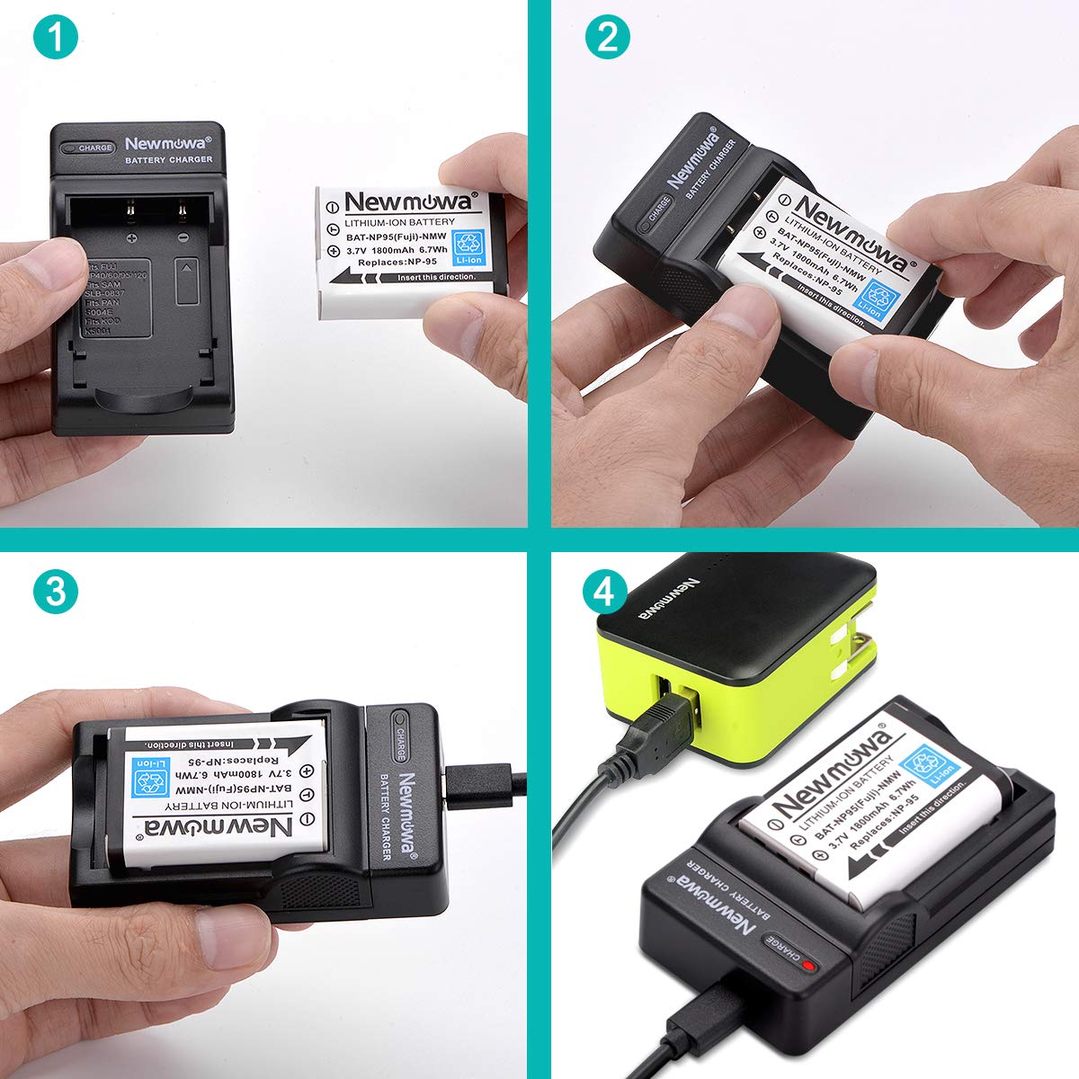Newmowa NP-95 Batería (2-Pack) y Kit Cargador USB portátil para Fujifilm FinePix F30, FinePix F31fd, FinePix Real 3D W1, FinePix X100, FinePix X30, FinePix X100T, FinePix X100LE