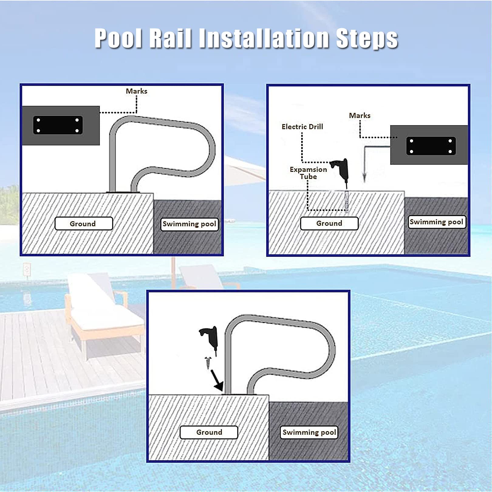 Barandilla de Piscina Barandilla Plateada para Piscina Base de Montaje Rápido ｜ Barandillas de Barandilla de Escalera para Exteriores Deo Inoxidable/Thickness 1Mm