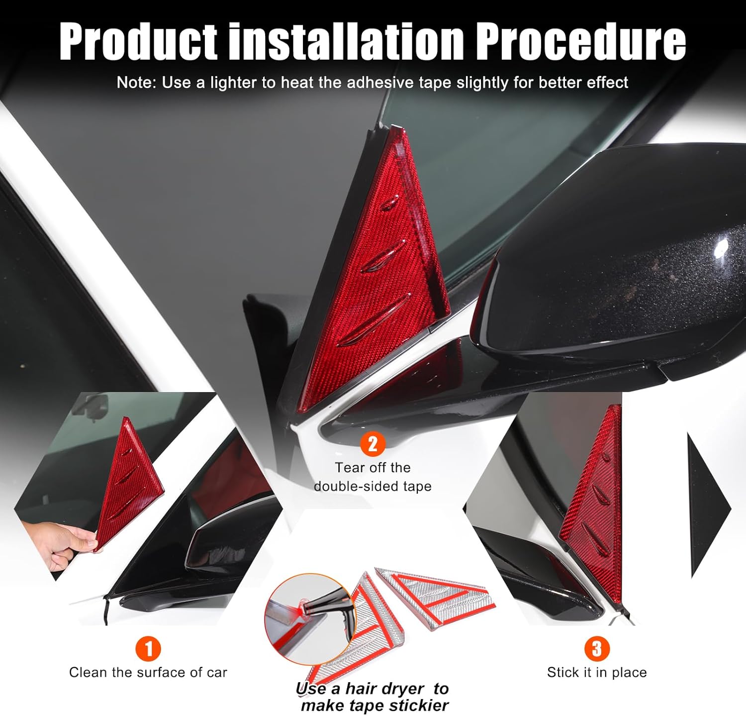 Dry Carbon Fiber Front Window Triangle Cover Compatible with Corvette C8 2020-2025 Stingray Z06 Z51 HTC Coupe for C8 Corvette Accessories Rearview Mirror Side Spoiler Exterior A-Pillar Panel (Red)