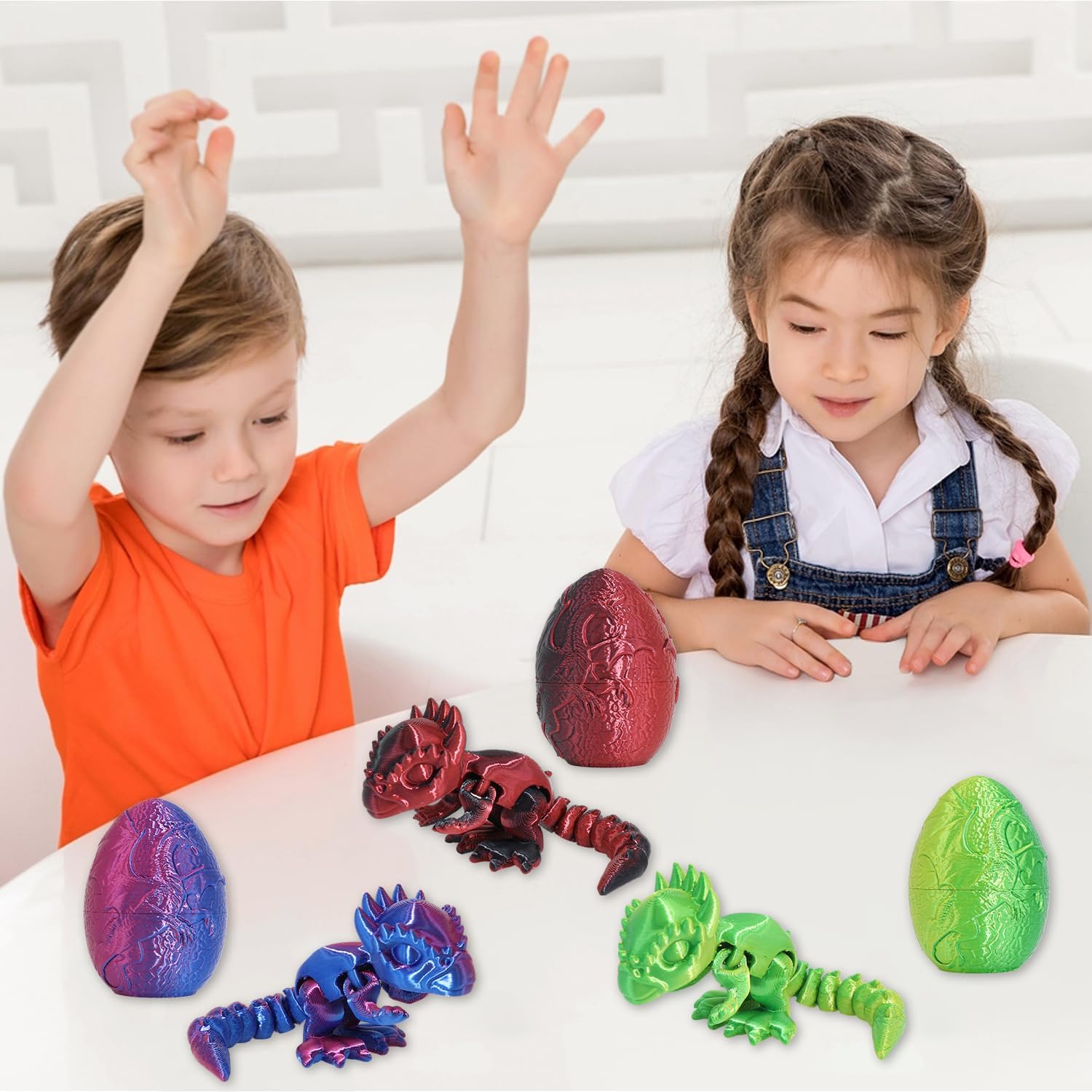 4PCS 3D Printed Dinosaur Animal Egg Set,Crystal Dinosaur Animals Egg Fidget Toy withDinosaur Inside Easter Halloween for Kids (4 Pcs Dinosaur)