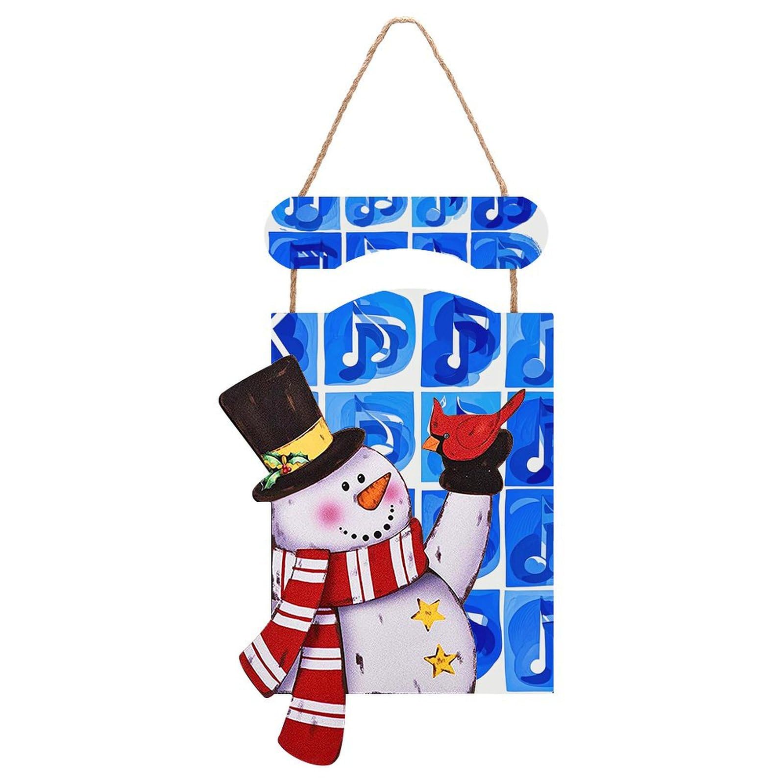 Bonhomme de neige de Noël suspendu en bois bleu avec notes de musique pour déco murale
