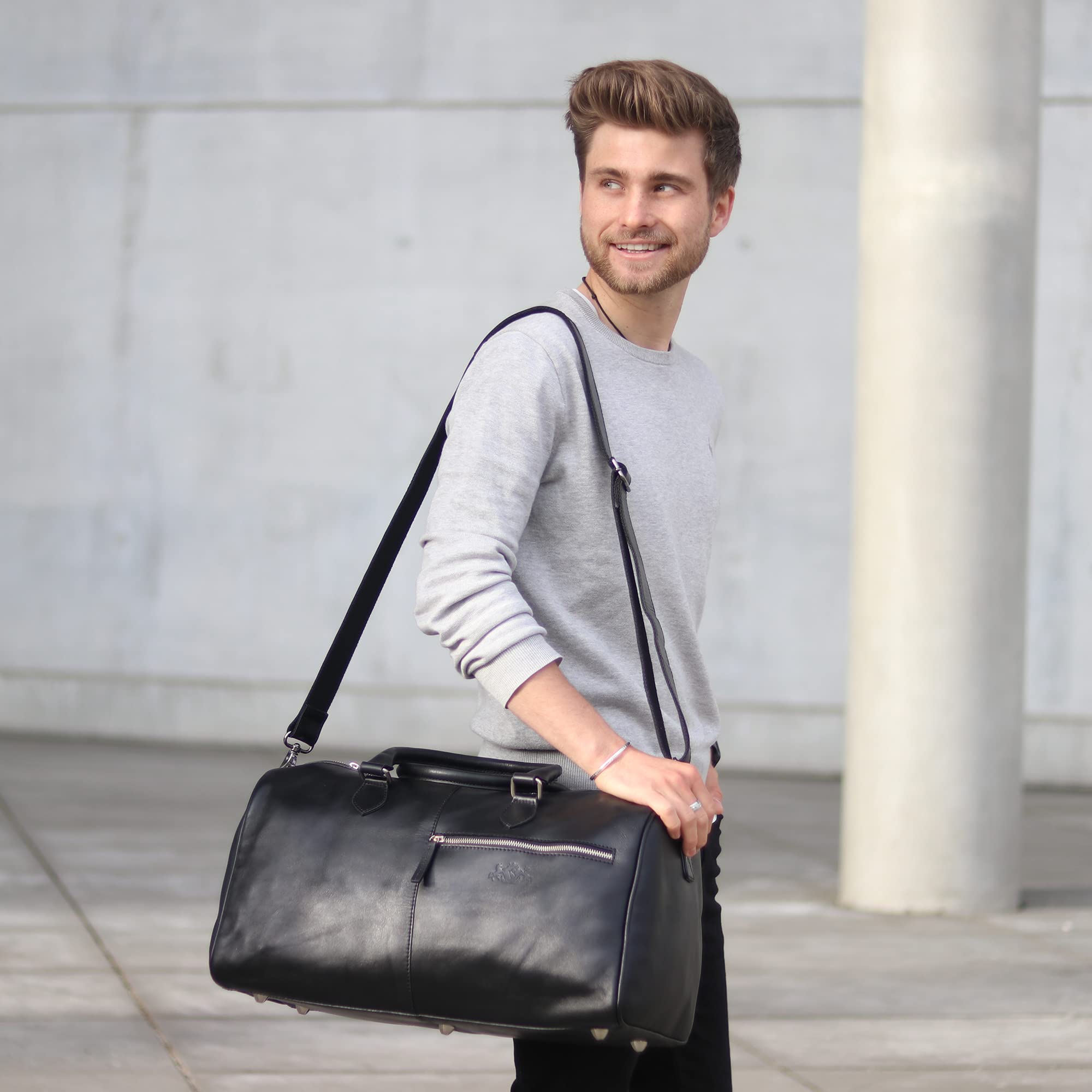SID & VAIN Bolso de viaje grande cuero I Bolso de deporte fin de semana con funda extraíble para el portátil I Maletín viaje Weekender, Equipaje de mano cabina SEATTLE hecho a mano