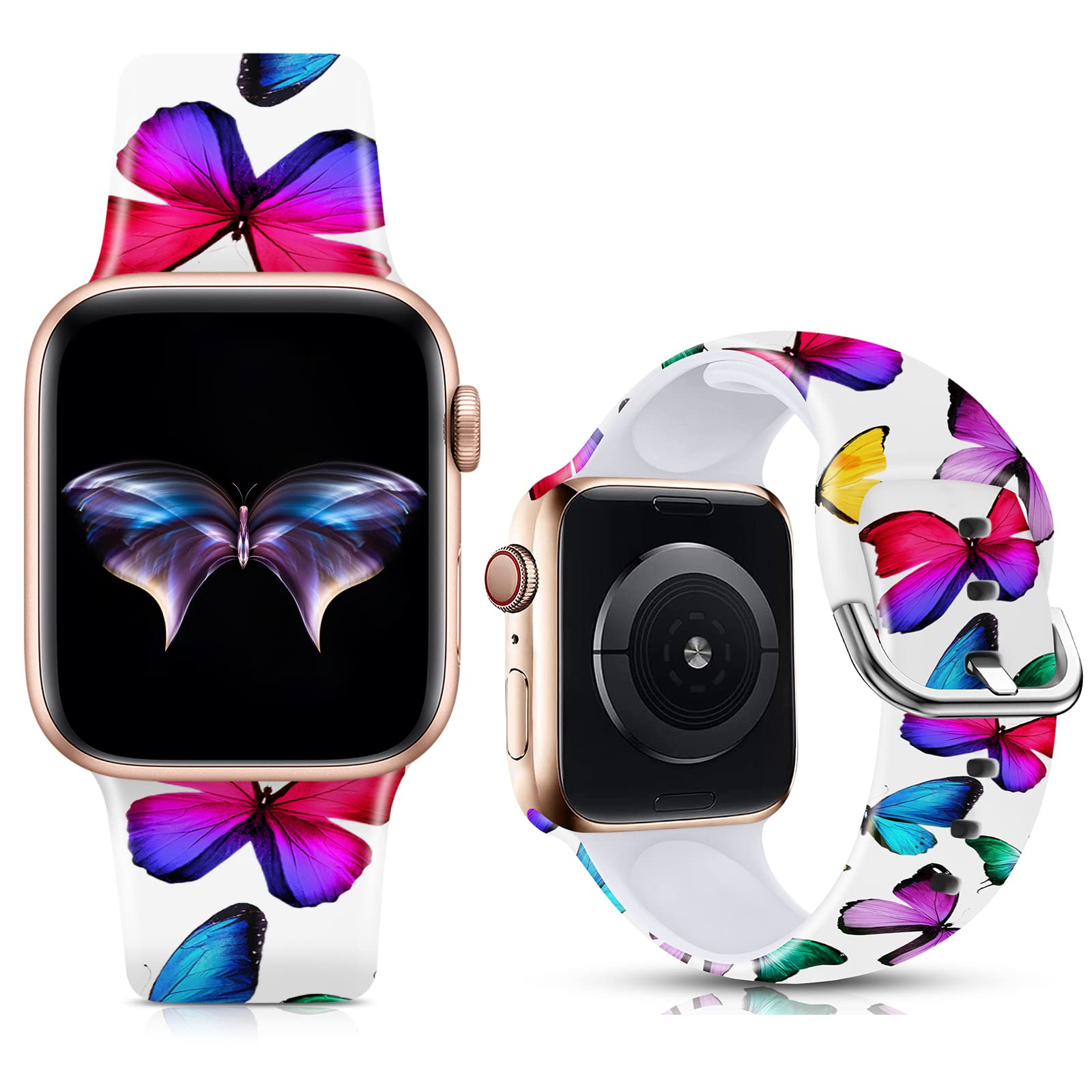 IKANFI Bands Compatible with Apple Watch Band 38mm 40mm 41mm 42mm 44mm 45mm for Women Men Silicone Floral Pattern Printed Band Strap for iWatch Band SE Series 9 8 7 6 5 4 3 2 1 Wristband