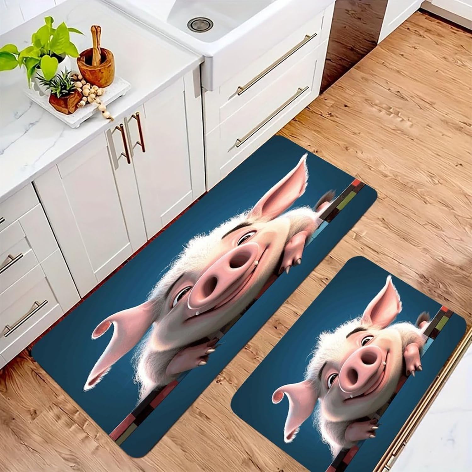 Funny Pig Kitchen Mats with 2PCS Non-Slip Washable,Kitchen Rug Heavy Duty Durable, Floor Mats for Kitchen,Office,Sink,Laundry