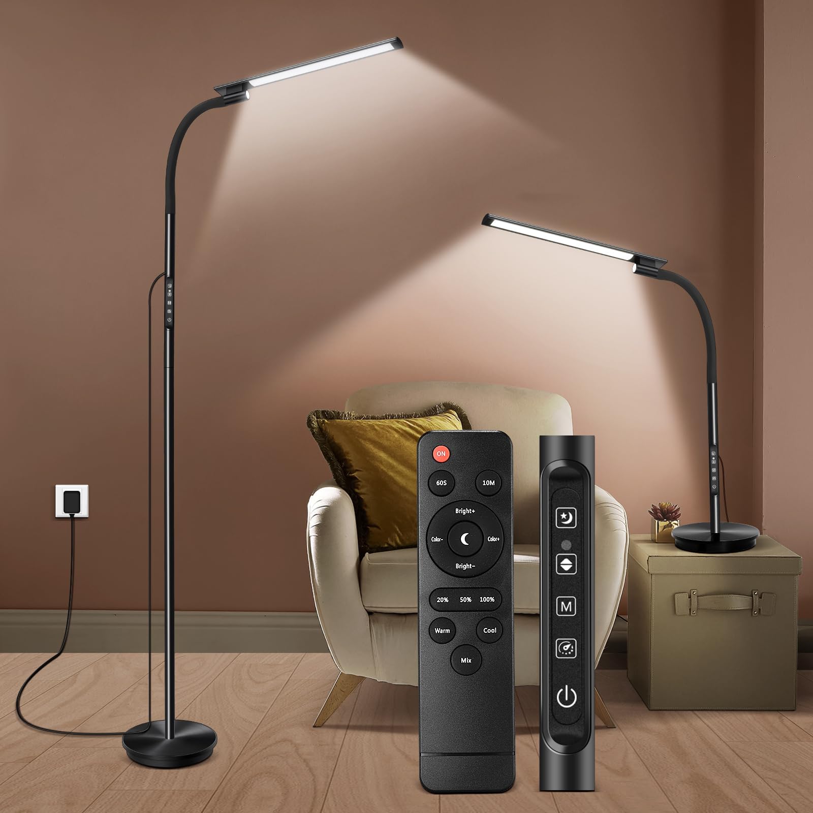 JOLY JOY LED Modern Floor Lamps, Flexible Gooseneck Standing Reading