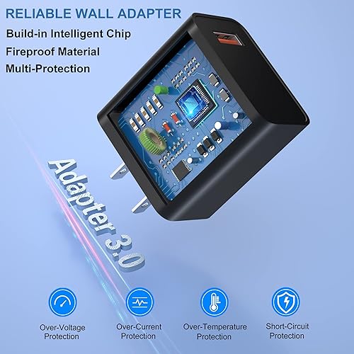 Miniatura 4 de OKRAY Paquete de 2 adaptadores de corriente de carga rápida 3.0 de carga rápida QC de 18 W con 2 cables USB C de 10 pies, ángulo de 90 grados, kit