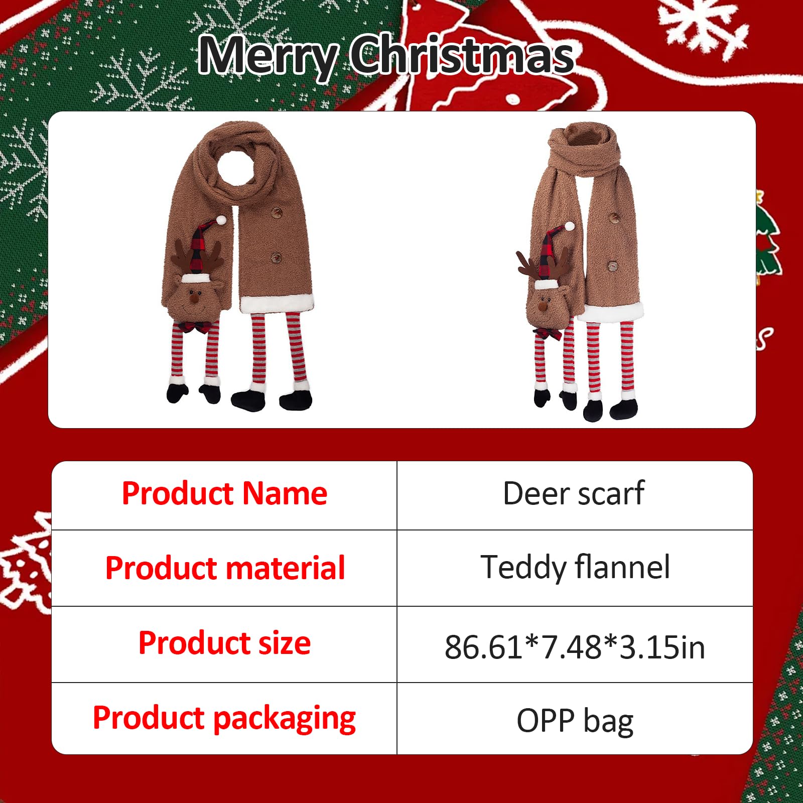 Sciarpa natalizia a forma di renna, unisex, calda sciarpa invernale in flanella lunga, sciarpa natalizia con motivo cartone animato con bambola di alce