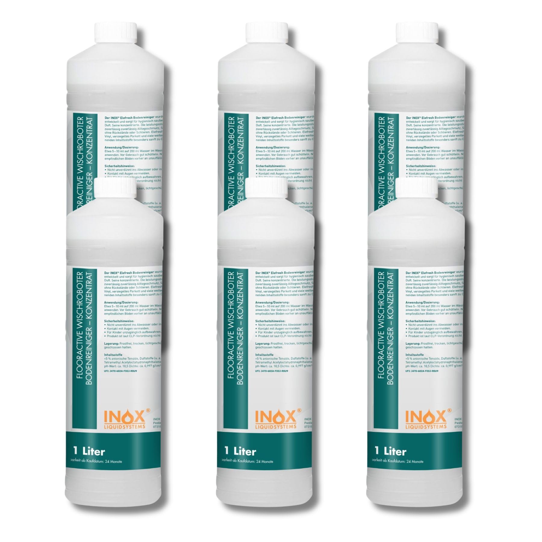 INOX® FloorActive Wischroboter Reiniger Konzentrat 6x1L – Reinigung für Wischroboter & Saugroboter – Streifenfreier Bodenreiniger mit frischem Duft – Reinigungsmittel für Wischroboter