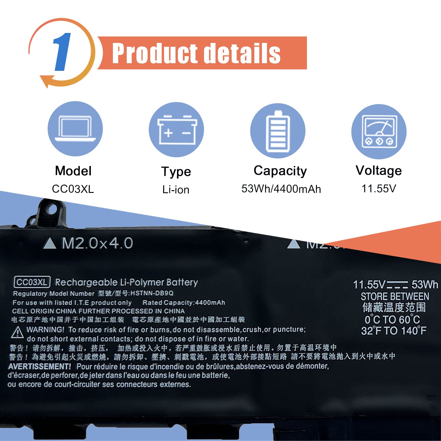 Amazon.com: ASODI CC03XL L78555-005 53Wh Laptop Battery Compatible