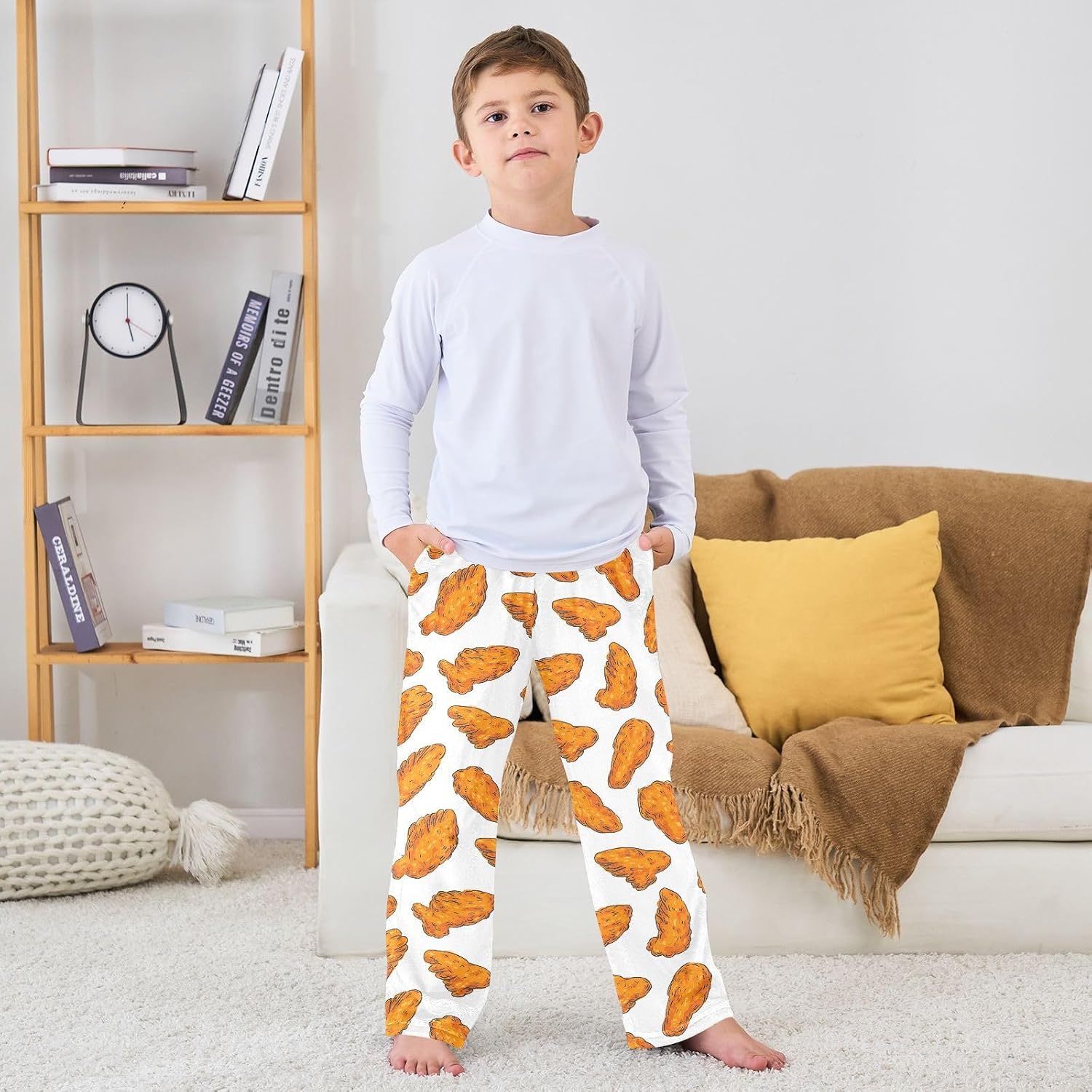 visesunny Cartoon Chicken Wings Pattern Boys Pants for Kids Fleece Bottoms Long Jogger Pants Trousers with Pockets Size 6-14Y