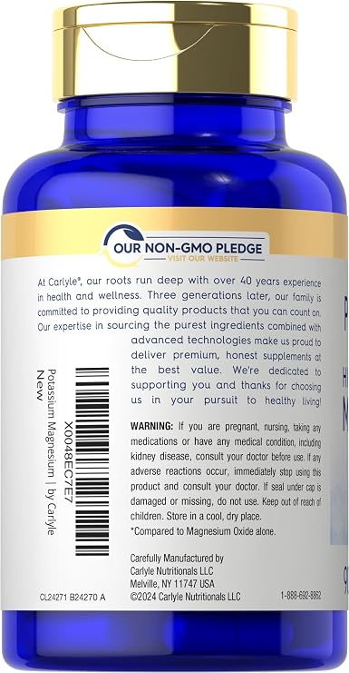 Carlyle Potassium Magnesium Supplement | 90 Capsules | High Absorption