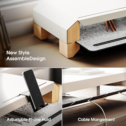 Miniatura 4 de Fenge Soporte de monitor para escritorio, elevador de monitor doble de 39 pulgadas para 2 monitores, estante de escritorio de madera maciza con