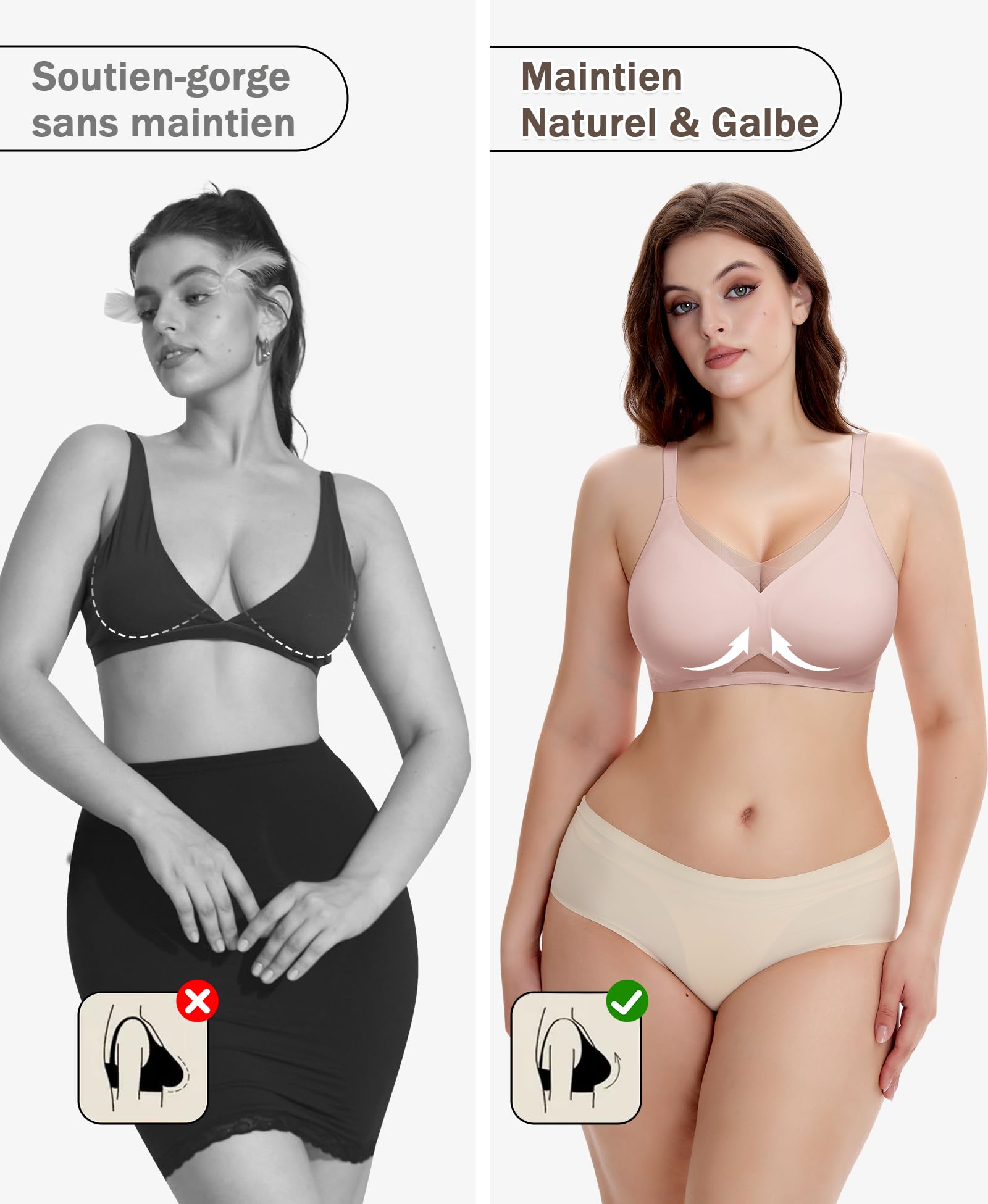 Ganado Soutien Gorge sans Armature Femme Brassière Dentelle Col en V Brassiere Classiques Push up Bralette sans Coutures