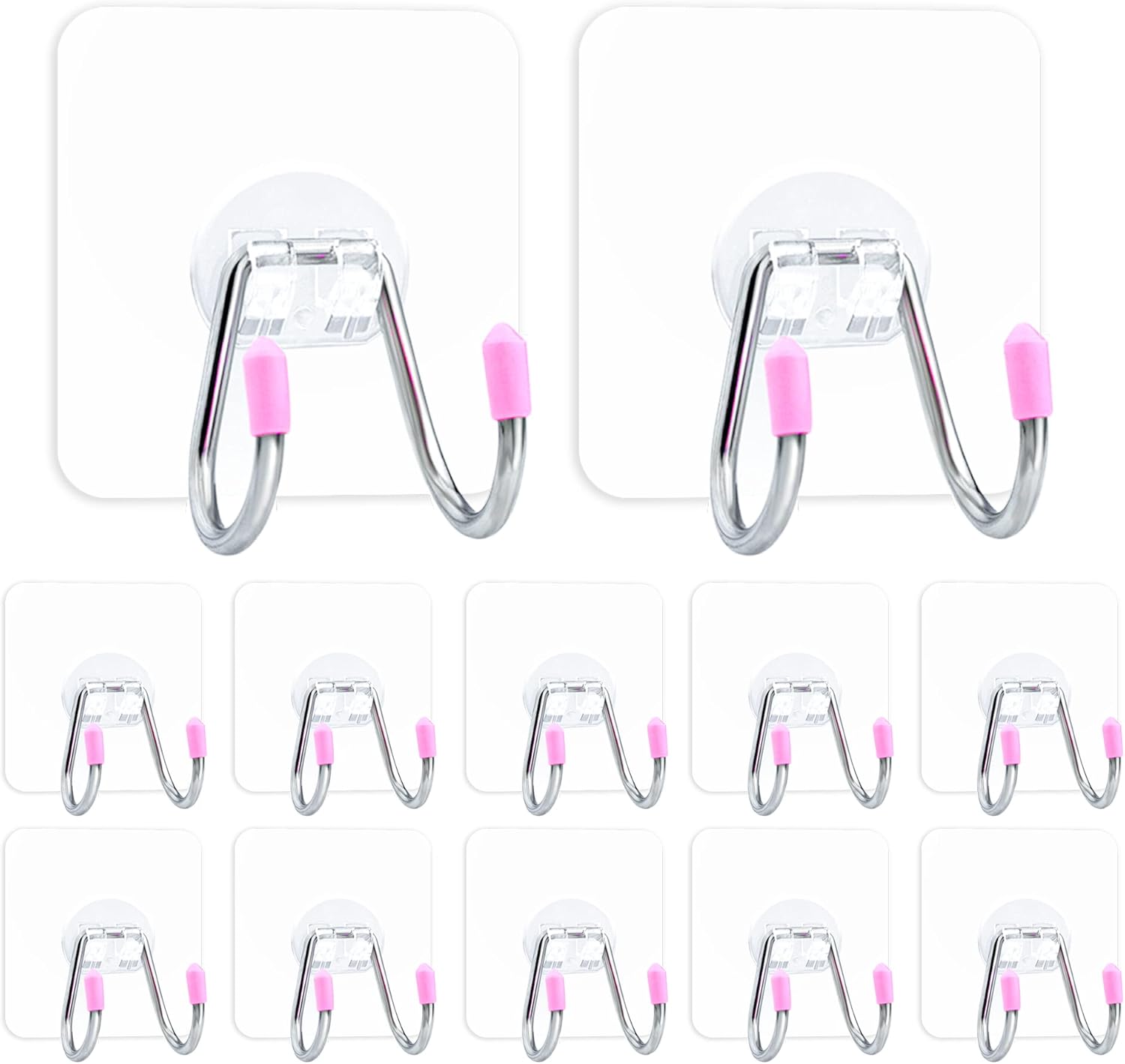 Adhesive Double Hook Wall Hooks, 12 Pack Heavy Duty Nailless Adhesive Hooks Max