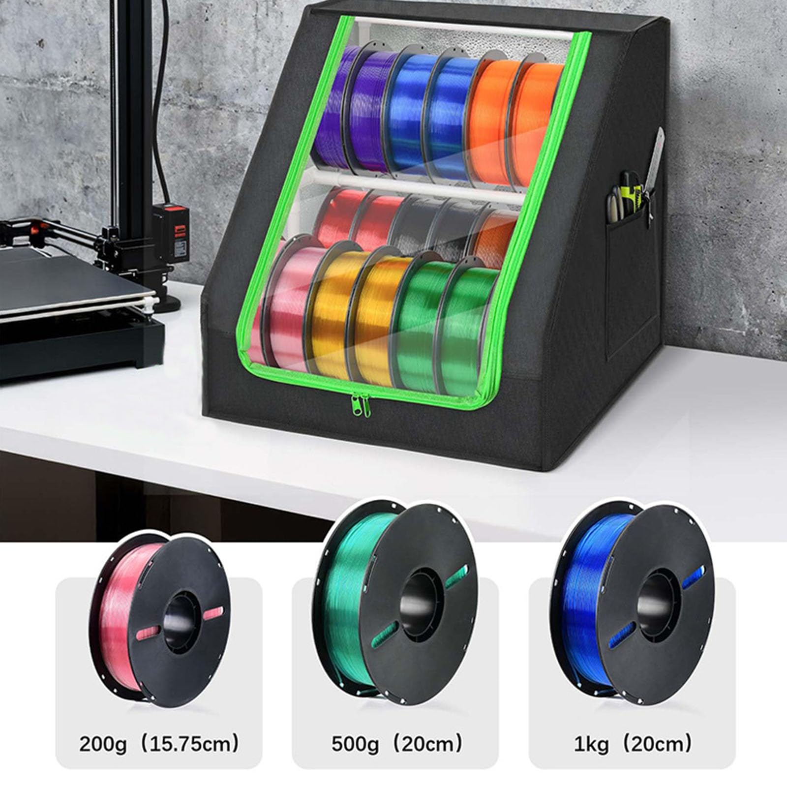 Amplio contenedor de suministros de impresión 3D con capacidad para 21 rollos, dos divisiones, robusto y eficiente soporte de carrete de filamento de tela Oxford