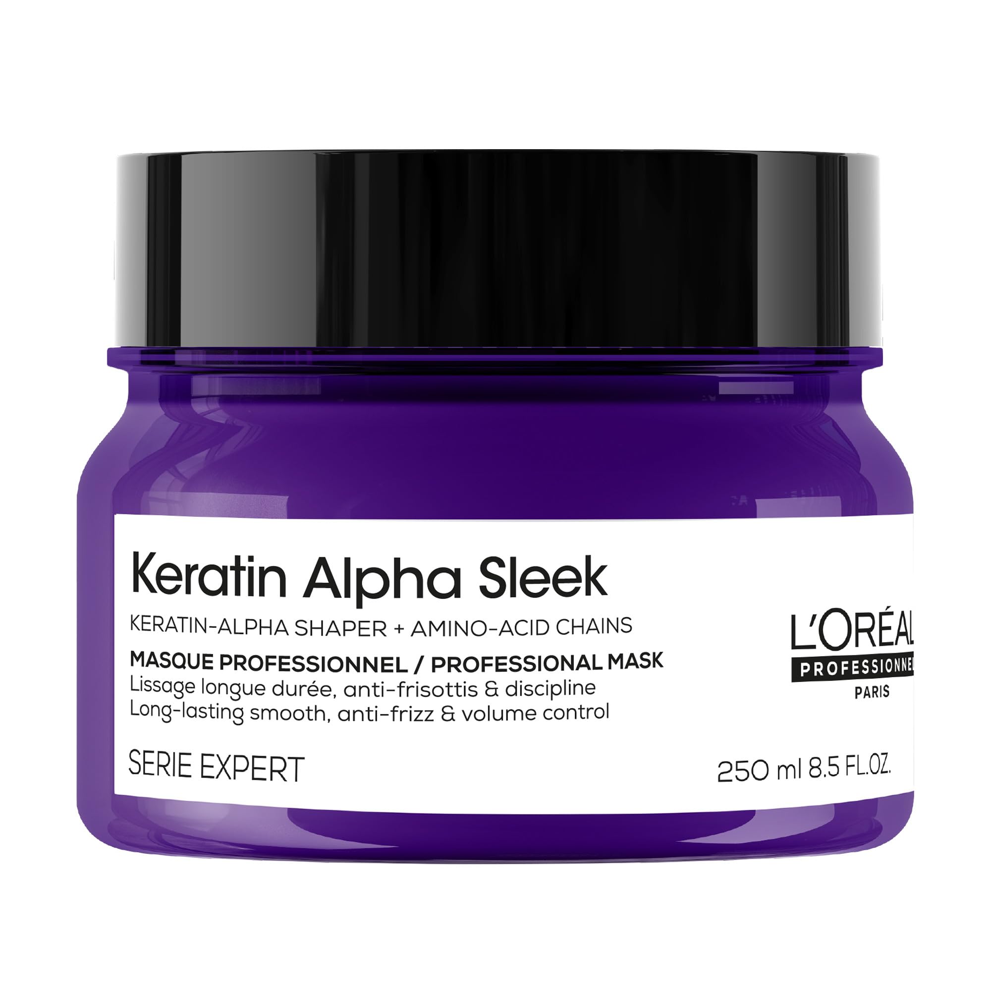 L'Oréal Professionnel, Maschera Anticrespo e Disciplinante, Per Tutti i Tipi di Capelli, Capelli Più Morbidi e Luminosi, Con Keratin-Alpha shaper e Aminoacidi, Keratin Alpha Sleek, 250 ml