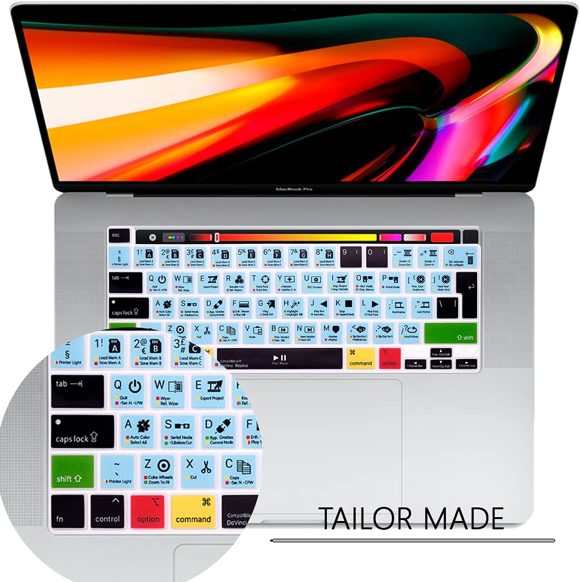 MMDW DaVinci Resolve Shortcut Hotkeys Silicone Keyboard Cover Skin for MacBook Pro 16 inch A2141 2019 for MacBook Pro 13.3 inch A2338 M1/A2251/A2289 2020 with Touch Bar & Touch ID European Version - Image 4