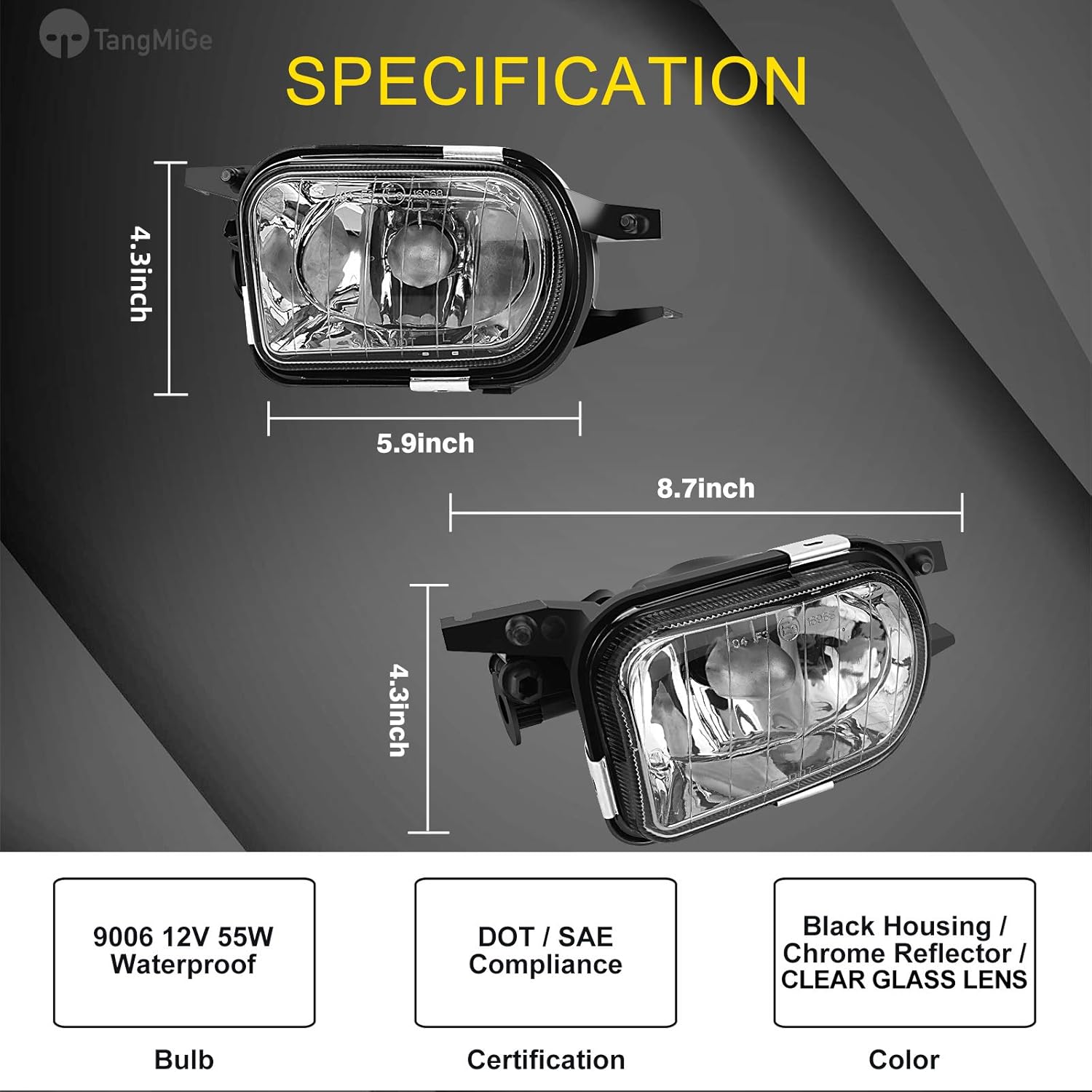 TangMiGe Fog Lights for Mercedes Benz C200 C230 C240 C320 C350 CL55/CL65/SL55/SL65 AMG CL500 CL600 CLK320 CLK500 SLK350 Base SL500 SL550 SL600 Convertible 2001-2009, A Pair, Clear Lens