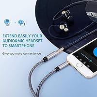Vista 3 de Tan QY Cable de Extensión de Audio 1 pie, Cable de Extensión de Audio Auxiliar Estéreo de 3.5mm, Conector Estéreo Macho a Hembra para Teléfonos
