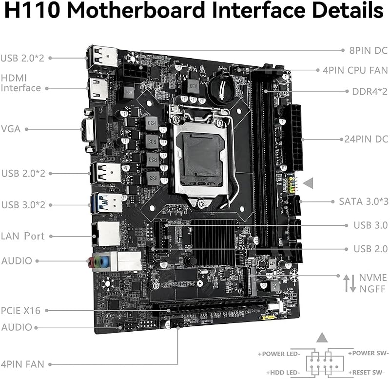 SHANGZHAOYUAN H110 Gaming Alaplap LGA 1151 Foglalattal Intel 6-9. Generációs i3/i5 Processzorhoz DDR4 32GB HDMI M.2 SATA PCIe