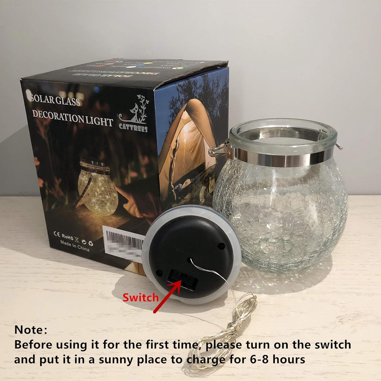 Solar Lantern Outdoor Hanging Solar Light led Mason Jar Light Waterproof Solar Table Lamp Crack Glass Garden Globe Light for Patio Yard Party Wedding Christmas Decoration Outdoor Light Warm White - - 