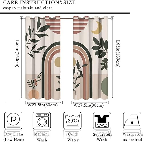 Miniatura 10 de Cortinas opacas de arte abstracto y moderno de mediados de siglo, estilo bohemio, rústico, bohemio, arco de plantas, luna, con aislamiento térmico y