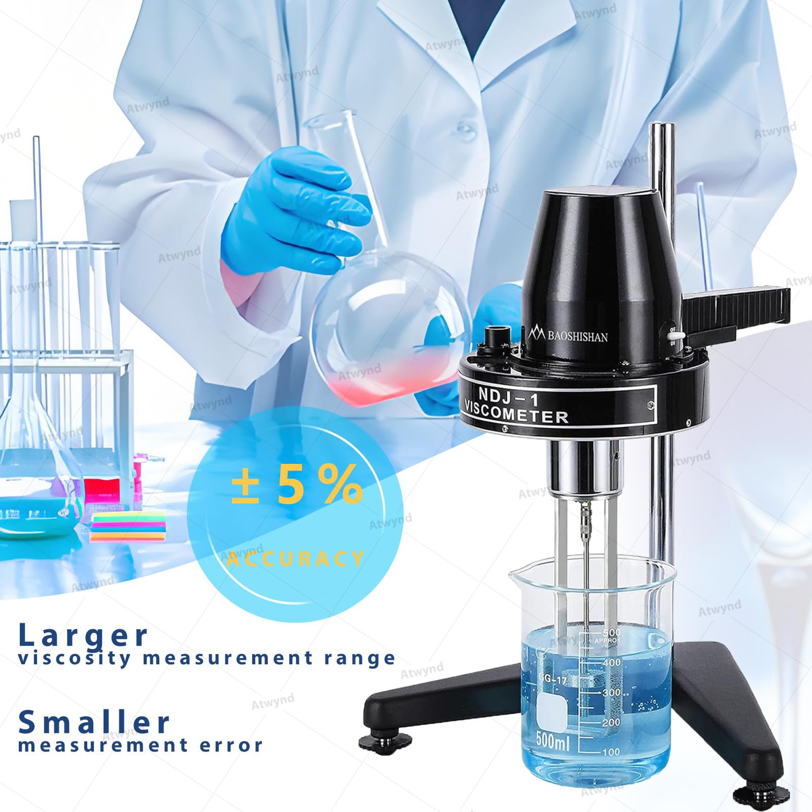 Viscosímetro Rotativo Portátil con 4 Husillos para Pinturas y Aceites; Rango 10-100.000 Mpa·S, Precisión ±5%, Apto para Líquidos Newtonianos y Uso en Laboratorio