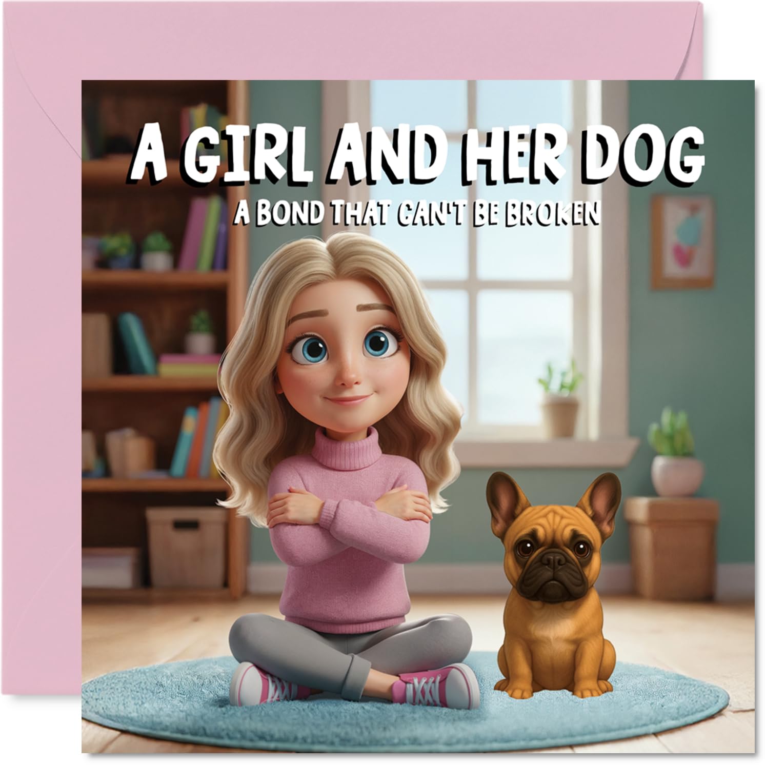 French Bulldog Birthday Card for Women - A Girl and Her Dog - Happy Birthday Card for Girls, 145mm Female Greeting Cards