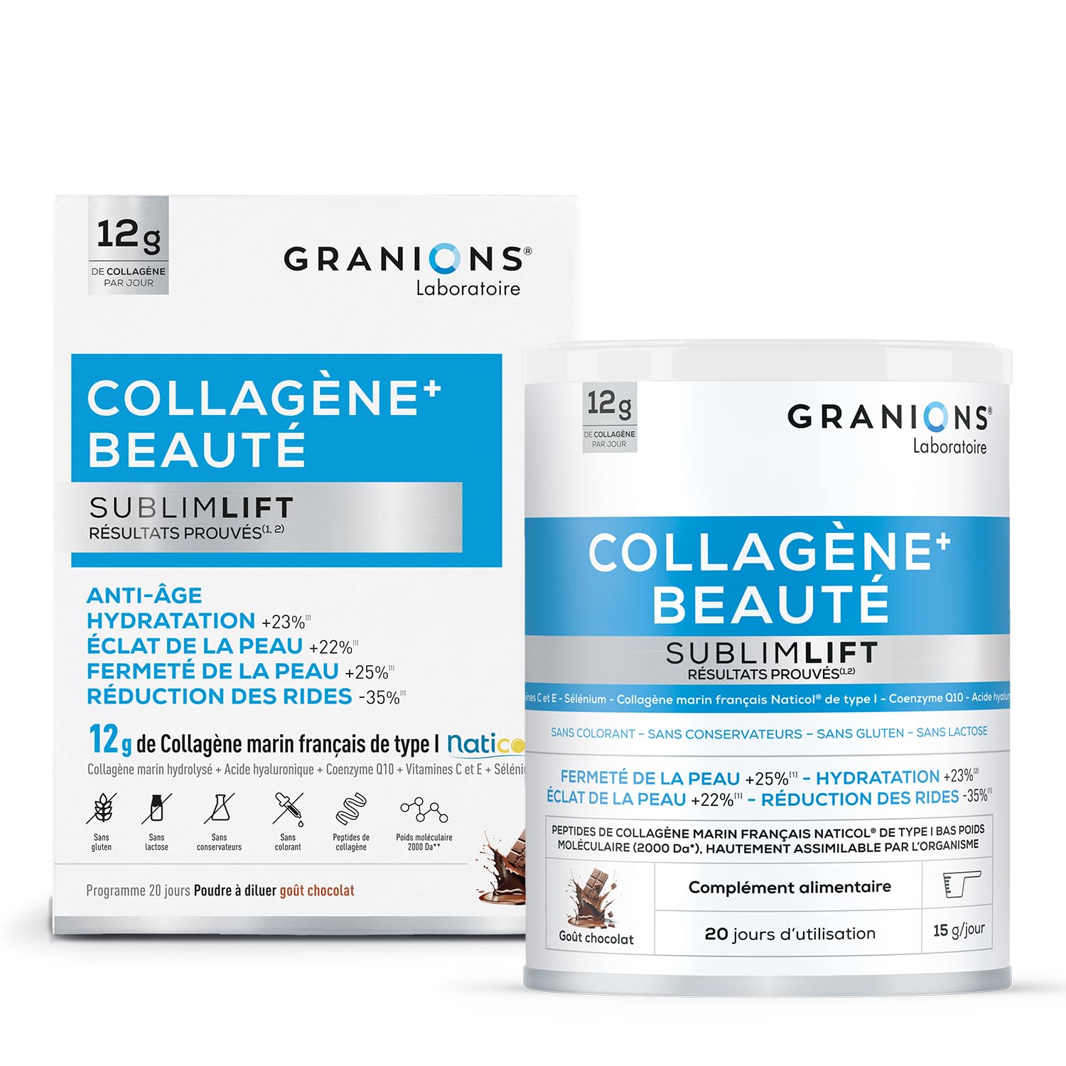 COLLAGENE MARIN BEAUTE SUBLIME LIFT GRANIONS - Collagene Marin - Acide Hyaluronique - Vitamine C - Coenzyme Q10 - Collagène - Peptide de Collagene - Goût Chocolat 300g