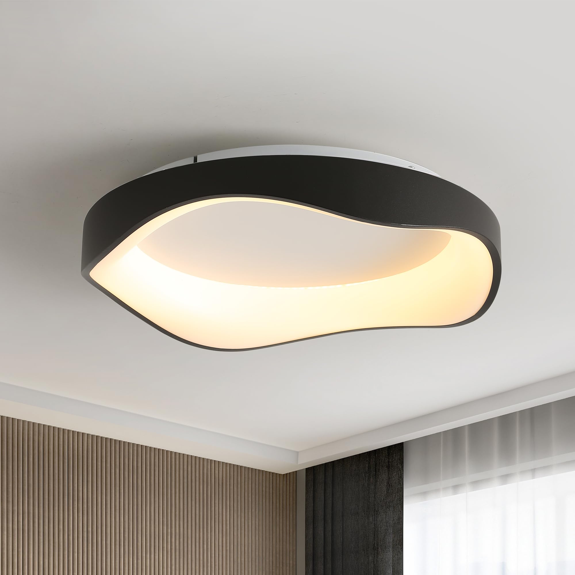 meibeileil Moderne Led Deckenleuchte,Schwarz Deckenleuchte Minimalistische,D42cm 3500K Led Deckenlampe Für Wohnzimmer Schlafzimmer KüChe Flur（Warmes Licht）