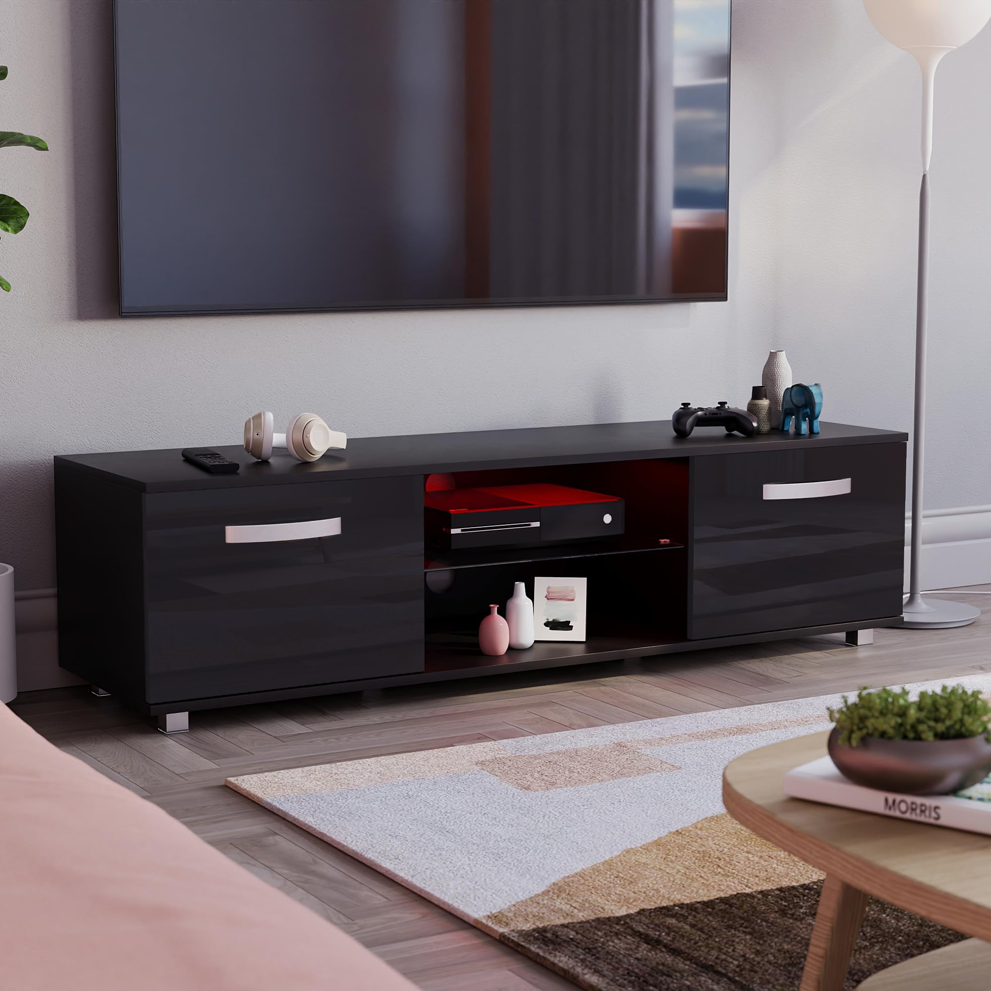 Vida Designs Cosmo 2 Door Led Tv Unit - Black / 140Cm
