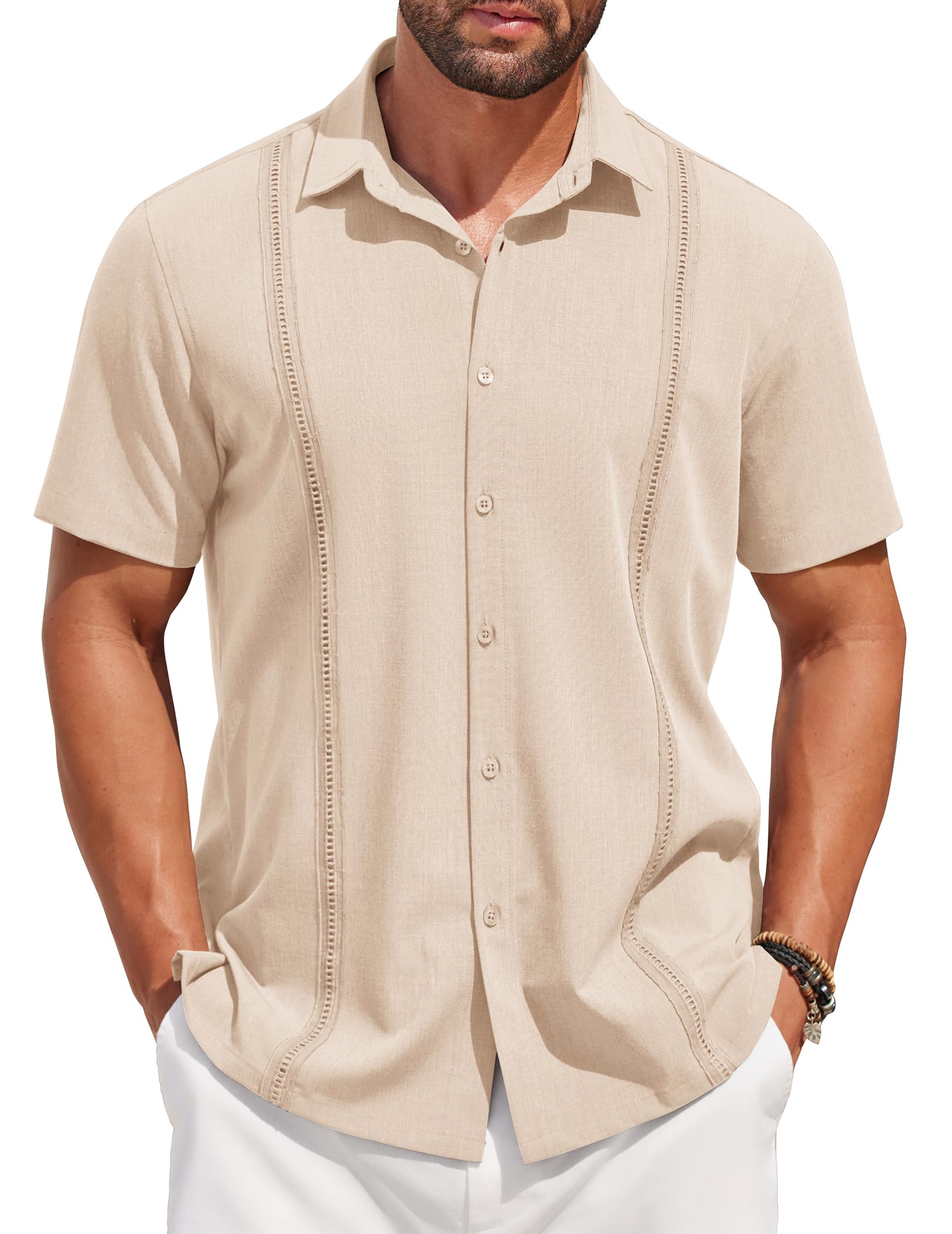 Mens Short Sleeve Cuban Guayabera Shirt Casual Summer Beach Button Down Shirts