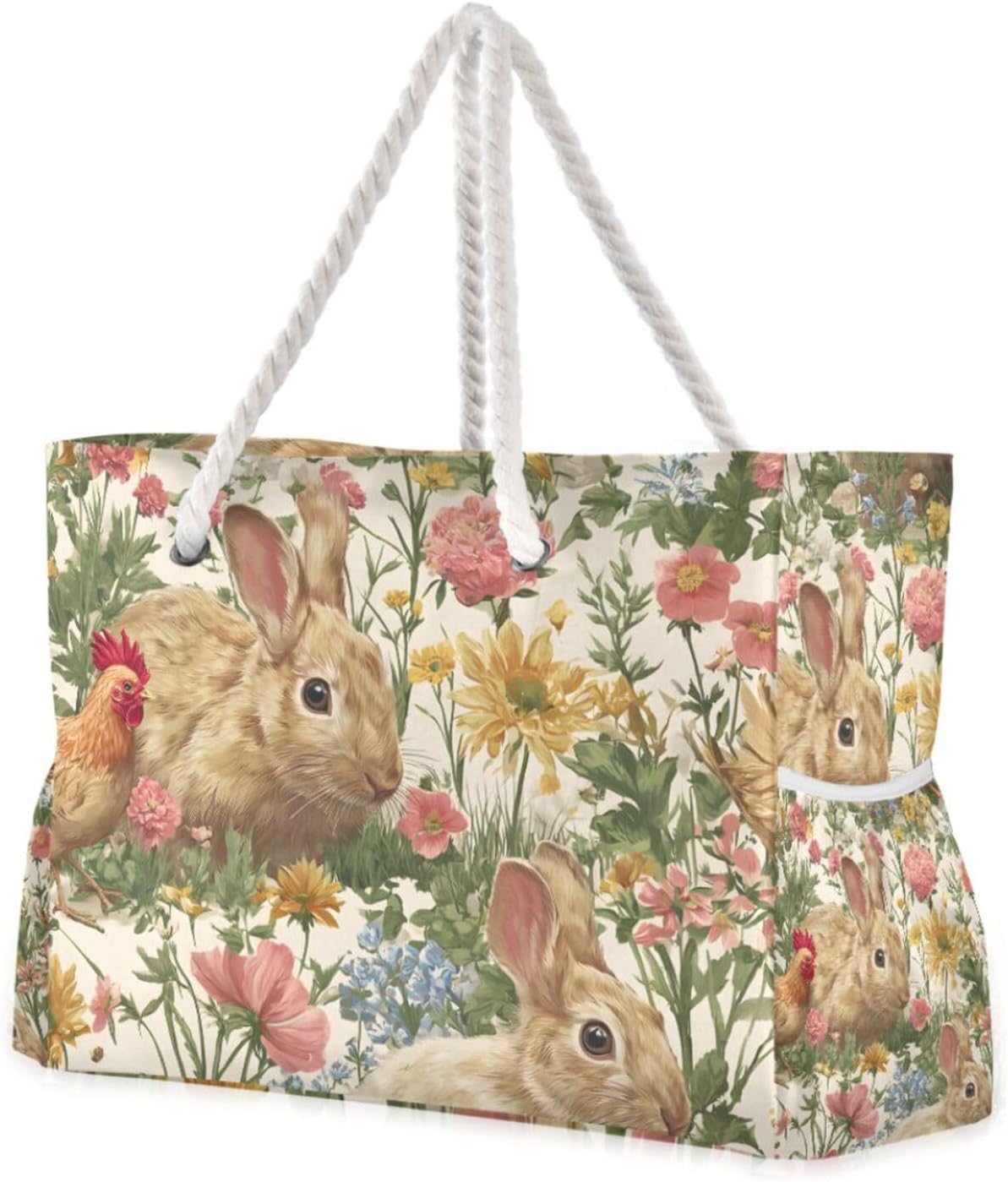 OTVEE Animal and Flower Design Beach Bags for Women Ladies Large Canvas Tote Shoulder Bag Waterproof Travel Bags for Gym Swim Pool Camping
