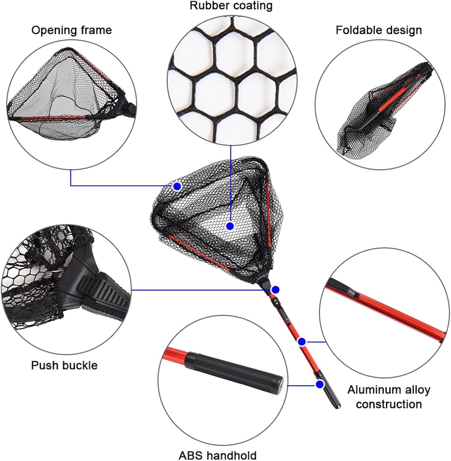 Fishing Accessories- Fly Fishing Triangle Brail Landing Net Aluminum Alloy 80cm Retractable Fishing Net Telescoping Folding Landing Net,Fishing Landing Net,Easy Catch & Release