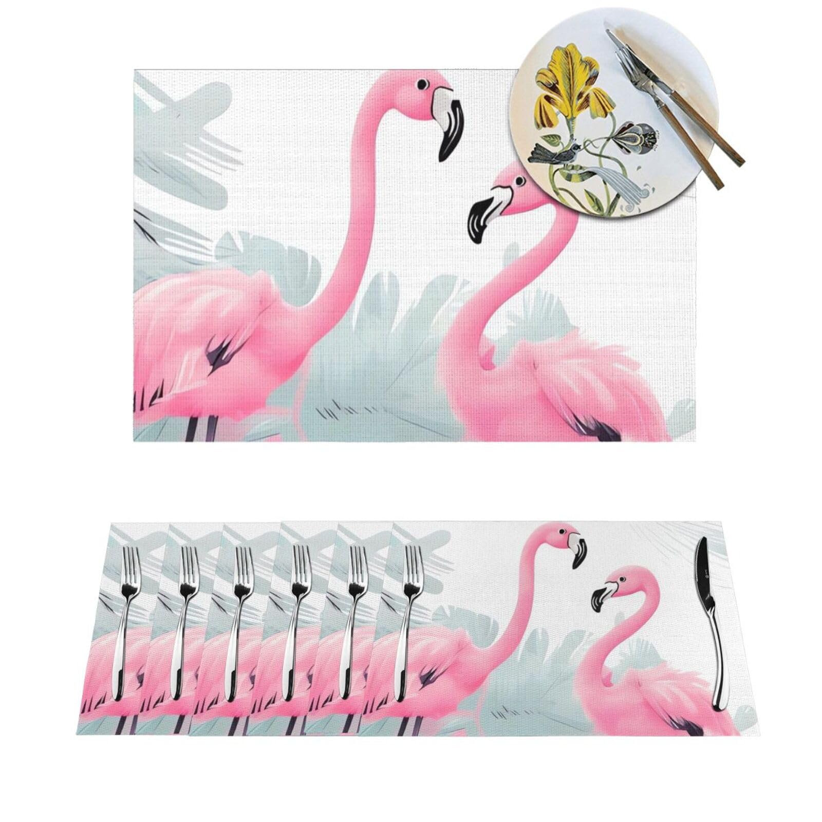 Set de table cuisine et extérieur au motif flamant rose d'amour pour été