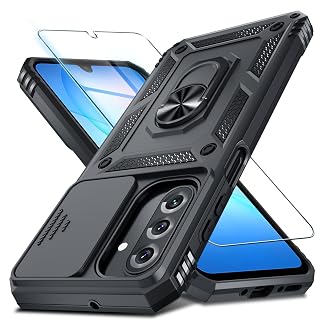 Janmitta Compatible with Samsung Galaxy A17 5G Case Built in Slide Camera Lens Cover+Screen Protector+Finger Ring Holder Kickstand,Heavy Duty Shockproof Full Body Phone Cover,Black - Amazon product rated Grade A