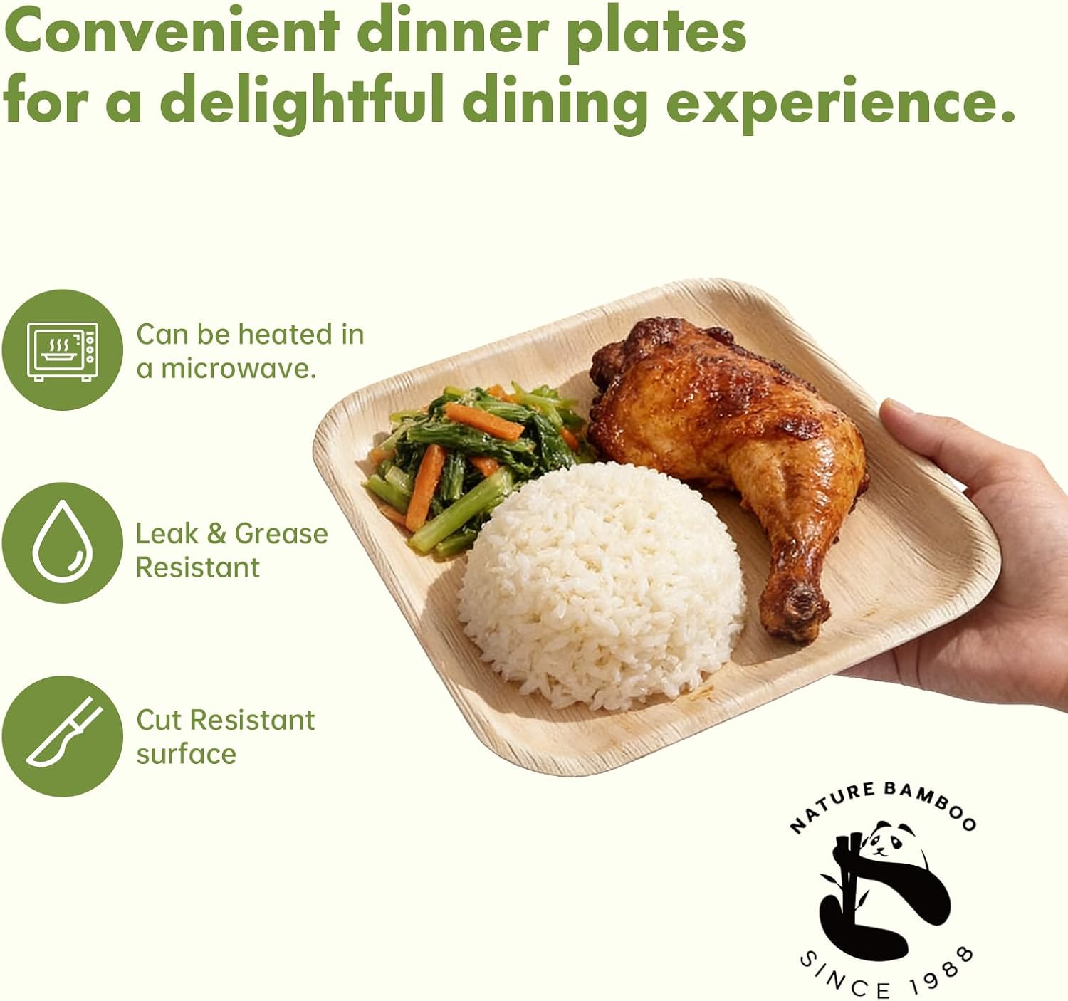 Premium Palm Leaf Disposable Plates – 50pc Square Set: 25pc 10” and 25pc 7”, Heavy-Duty, Microwave Safe, Natural Alternative to Plastic, Ideal for Parties, Weddings, Events, and Everyday Use