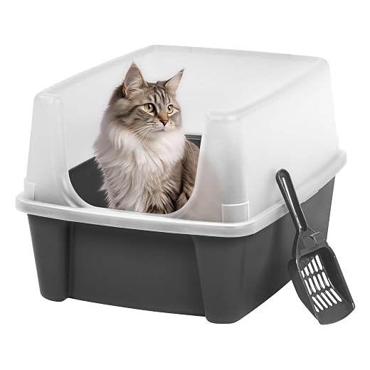 Iris 106301 Ohyama, Katzenklo / Katzentoilette mit hohem Randkeine Verbreitung von Streu, abnehmbarer hoher Rand, Eingangshöhe: 15 cm, Schaufel inkl.für Katze - Cat Litter Box CLH-12, Grau